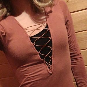 Forever 21 Orange Deep V-Neck Shirt